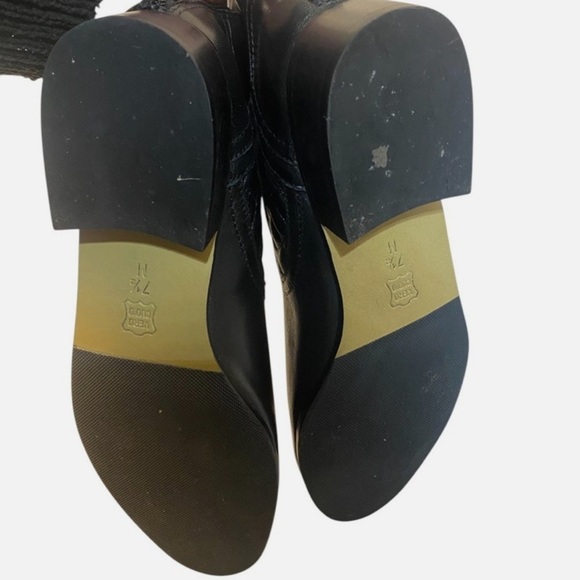 Black Leather Quilted Boots Mid Calf Minimalist Moto Style Back Zip 7.5 EUC - Picture 7 of 11